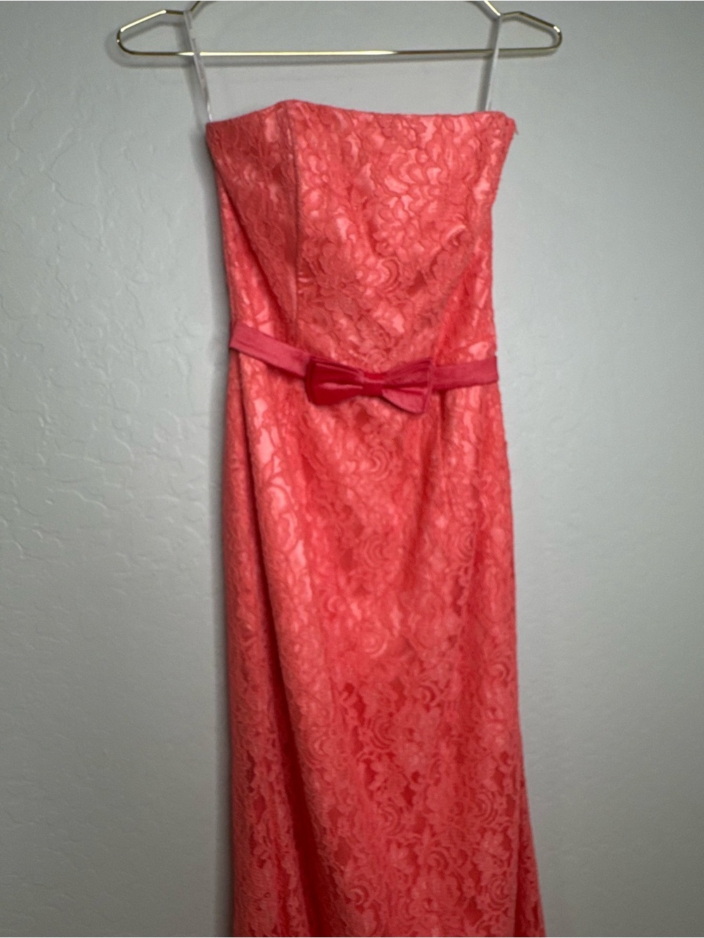 Jessica McClintock Strapless Formal Gown Coral Pink Lace Prom size 2 - Picture 6 of 12